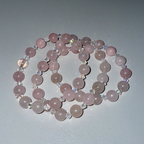 Rose quartz stackable 7 Inch lot 3 healing stone love boost peace calm braceles - Picture 4 of 5
